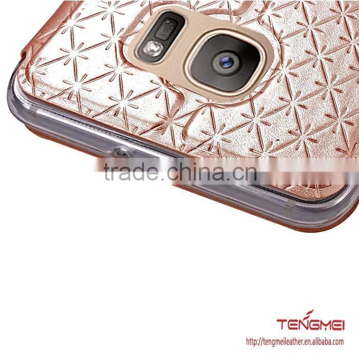 plain color window view funtion PU leather flip wallet phone case for samsung galaxy s7 edge