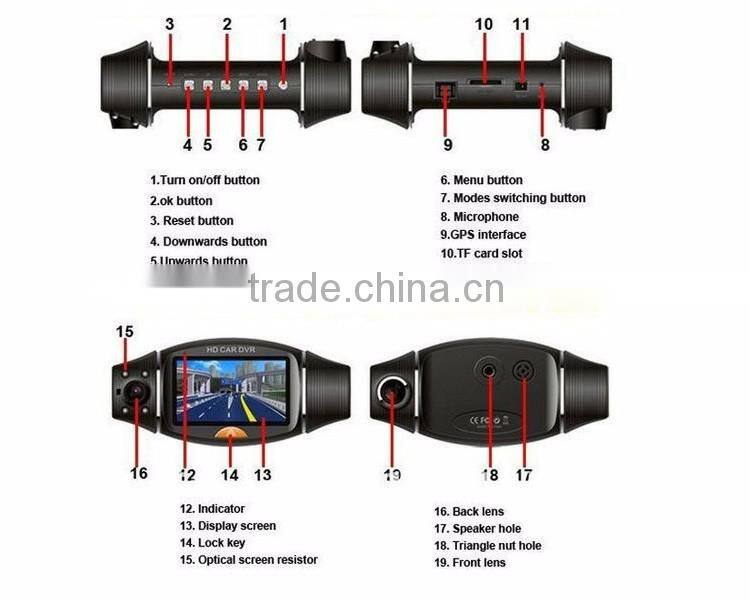 Dual lens HD wide angle Car DVR driving video recorder manual mini car camera hd dvr