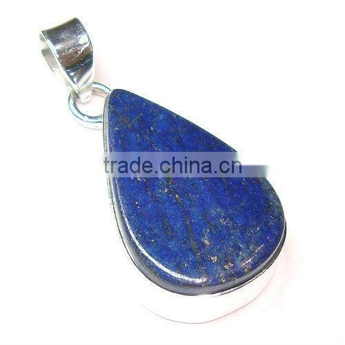 925 Sterling Silver Blue Lapis Lazuli Cabochon Stone Pendant