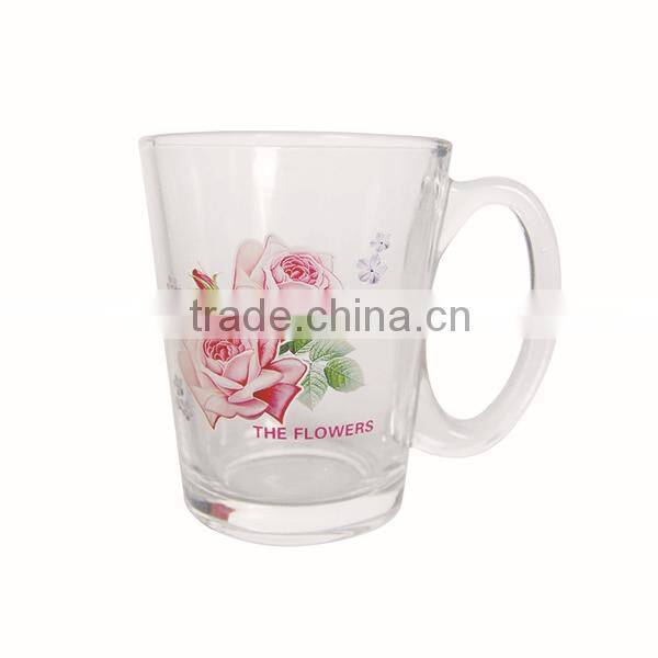 flower decal printed glass tea mug for promotion