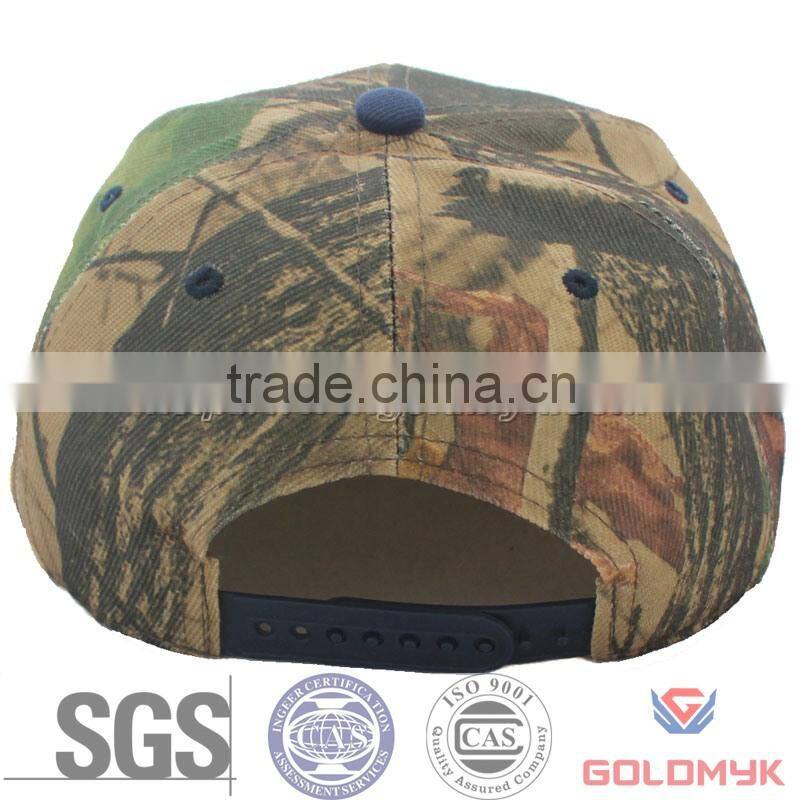 Forest camo adjustable cap in flat brim style with plastic closure