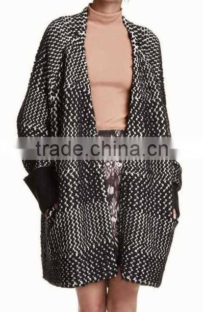 Hot new retail products ladies' raglan loose long sleeve heavy cardigan coat knitted sweater with jacquard