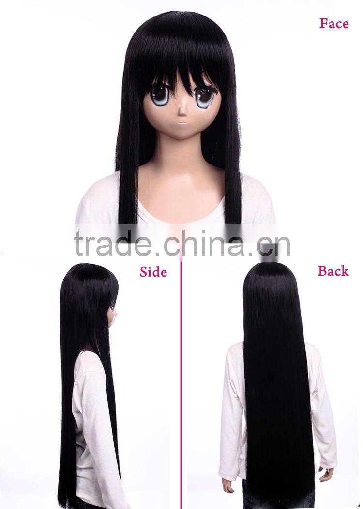 wholesale In stock cosplay for K-ON! Akiyama Mio with long black hair natural scalp wig