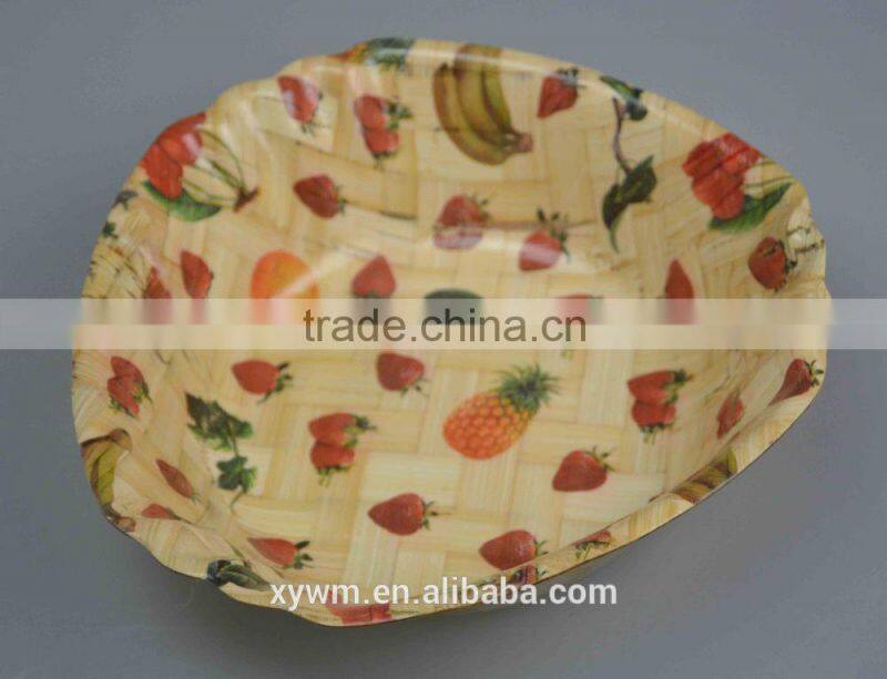 Retail No Normal Anomaly Triangle Color Painting Picture Handmade Bamboo Woven Wooden Salad Bowl Kitchen Tools