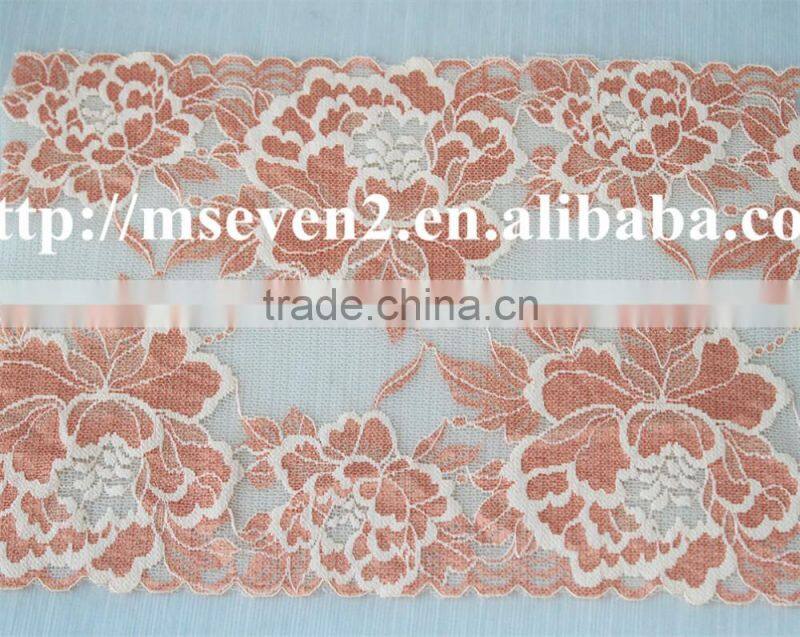 hot selling 20cm width elastic band brazilian hair flower pattern full lace trim