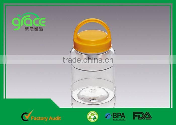 Wholesale cheap price 500ml food container with convenient handle lid plastic bottle transparent plastic jar