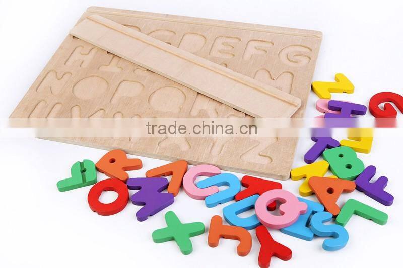 High quality wood toy alphabet learning puzzle for preschool children