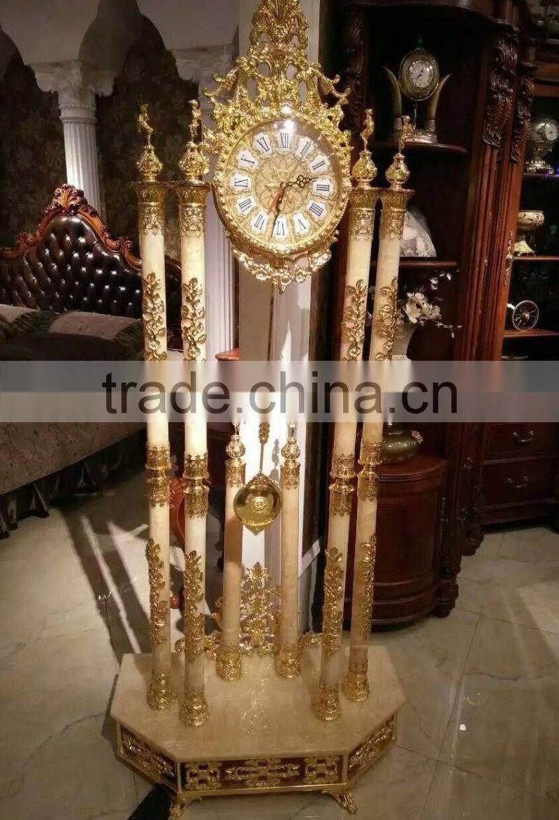 Bright Gold Gilt Finished Grandfather Floor Clock, Decor Art Floor Clock, Brass Mounted Floor Clock