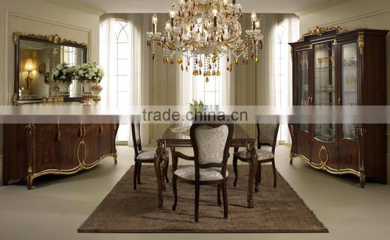 Luxury Solid Wood Wooden and Golden Color Three Door Wine Cabinet/Living Room Classic Display Cabinet(MOQ=1 SET)