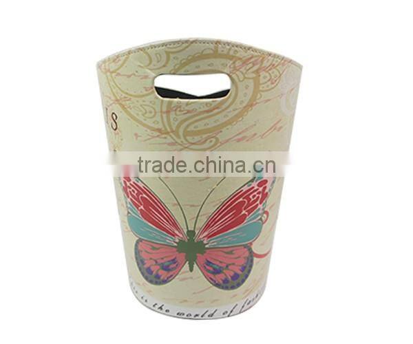 Art Printed Leather Trash Cans, Creative Waste Paper Basket, Storage Bin for Office, Home and High Class Hotel, Butterfly printi