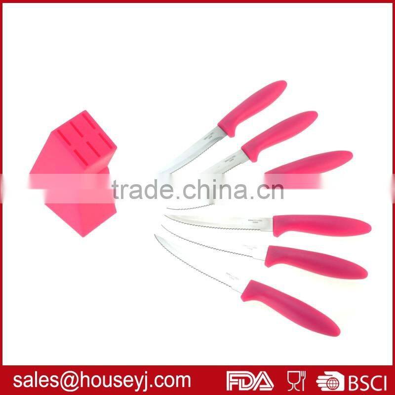6 pcs stainless steel steak knife set with knife block