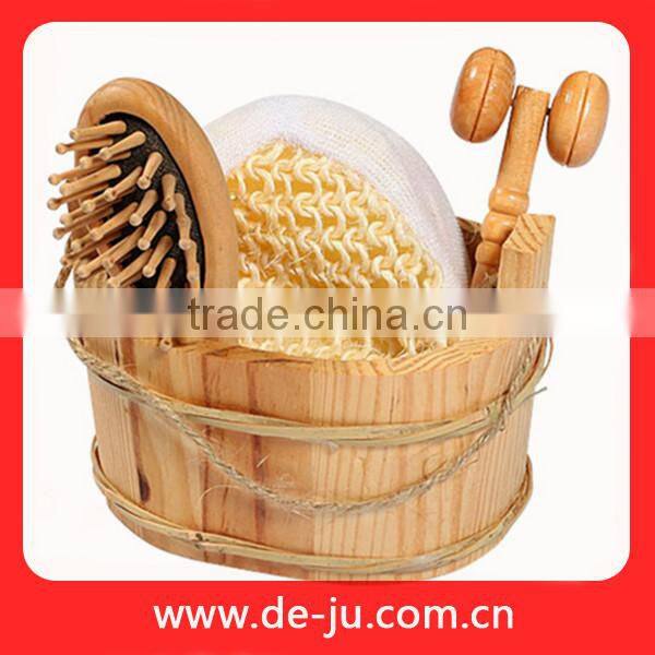 Wood Bucket Comb Puff Cleaning Promotion Bath Set