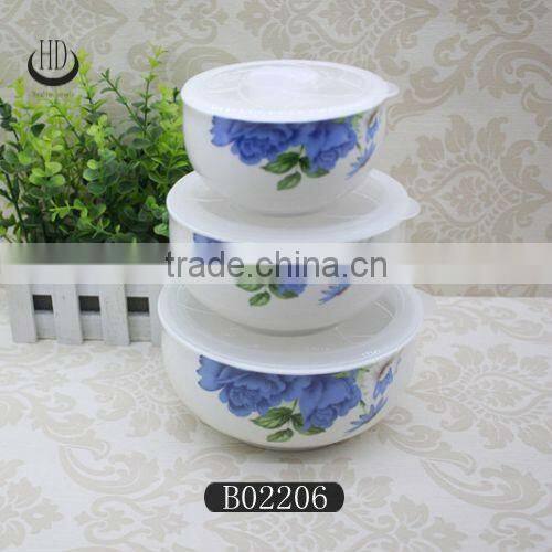 3PC Bowl Set with cover,microwave ceramic bowl with lid