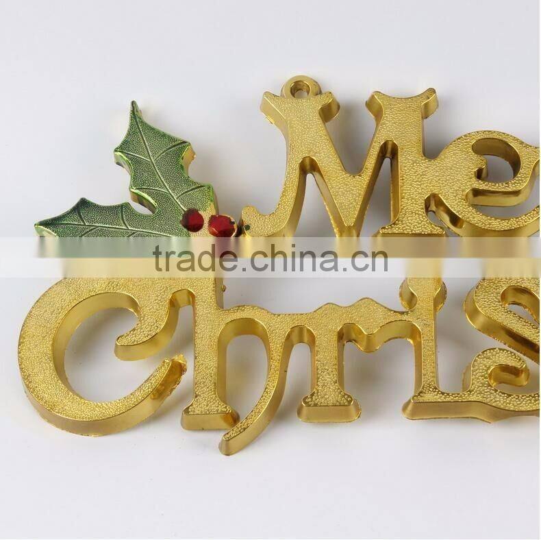 Plastic Decorative Hanging Merry Christmas Word Crafts Decoration Christmas With Leaf