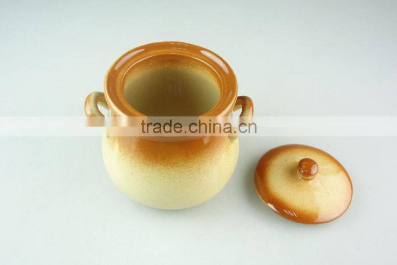 glaze round ceramic tureen, casserole with clear ceramic lid,double ear tureens