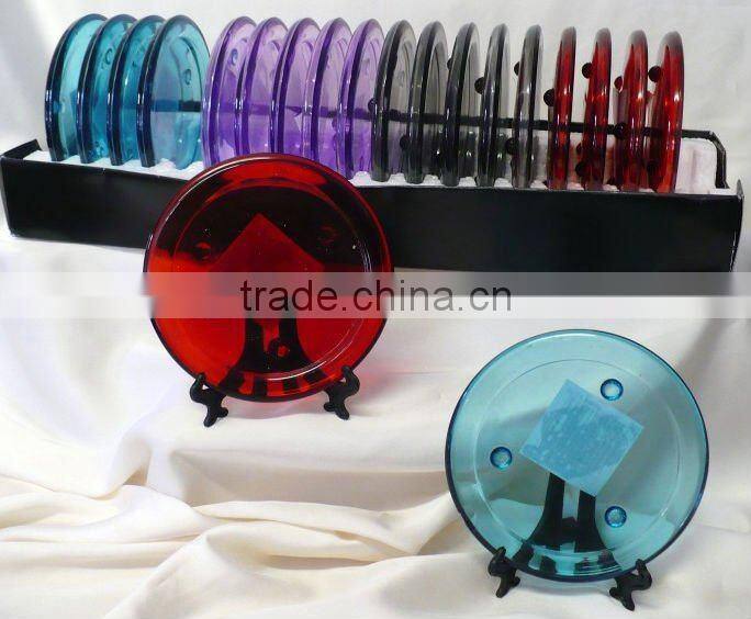 colored glass candle plate/ pillar holder