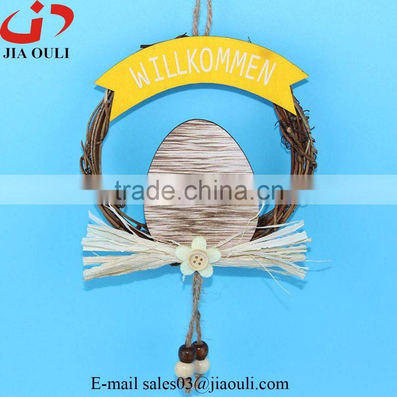 New design with wood egg easter decorations rattan wreath hanger