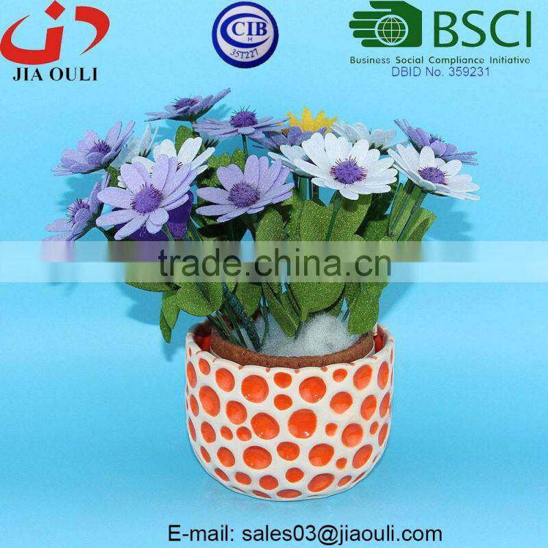 Decorative pattern design glazed white ceramic flower pots for home and garden