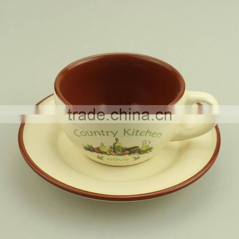 double glaze custom decal ceramic cup and saucer