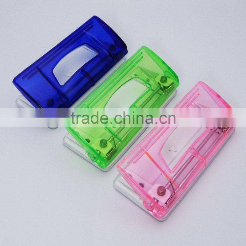2014 hot selling transparent color plastic 2 hole puncher