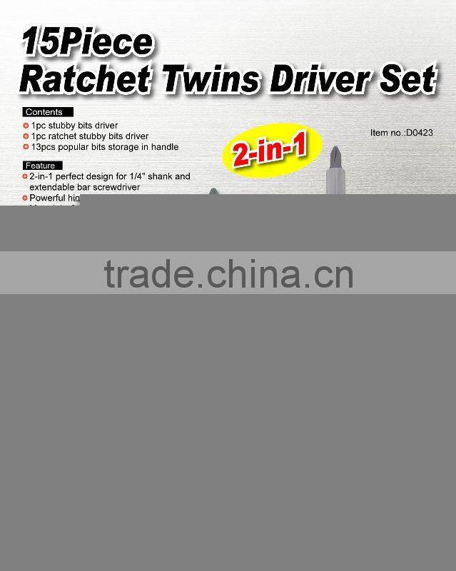 15 Piece Ratchet Twins Screwdriver With Bits