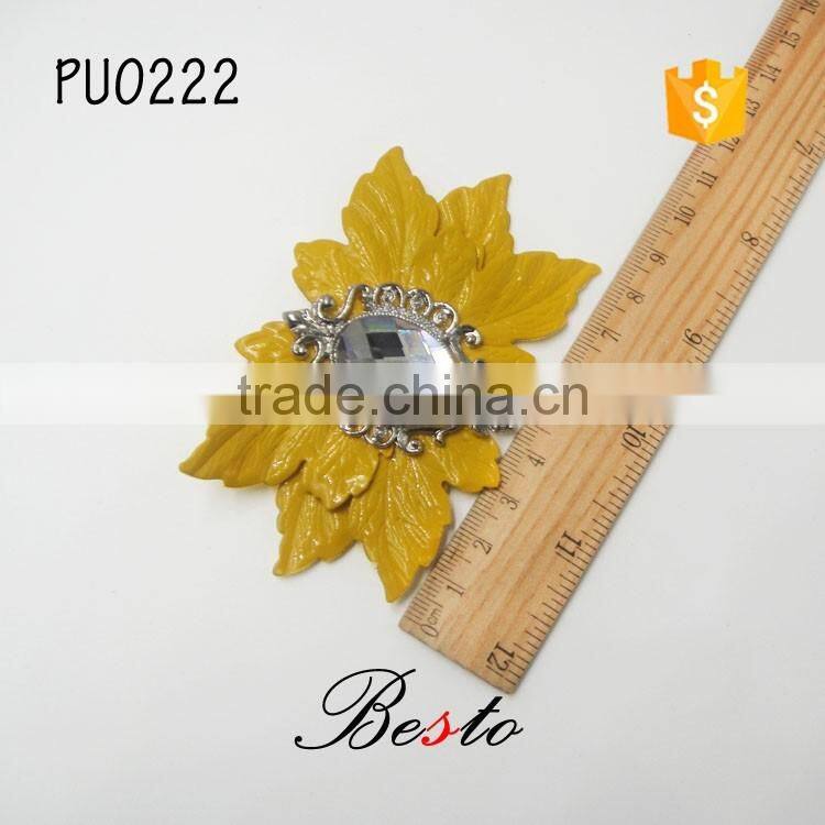 9.5 CM new custome PU material artificial crystal pearl centers leather flower for shoes decoration