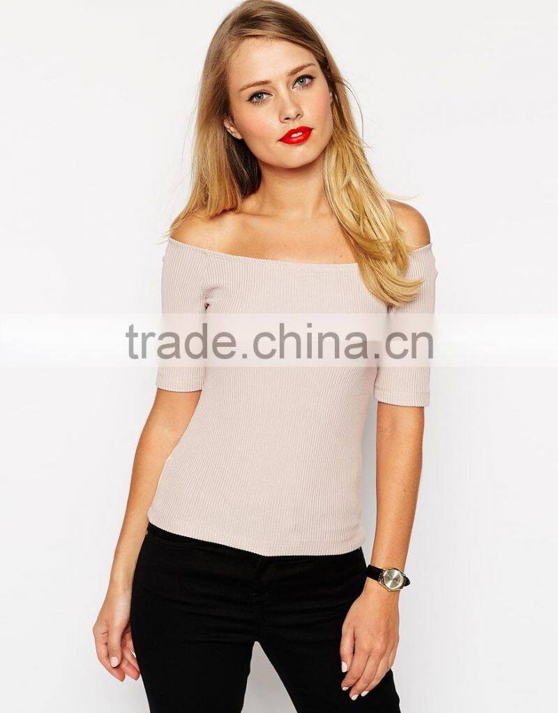 Latest arrival Off Shoulder Top in Rib with Boat neckline