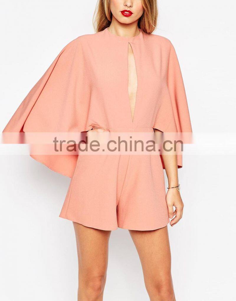 2015 China factory OEM ODM fashionable customized Occasion Romper with Cape and Keyhole
