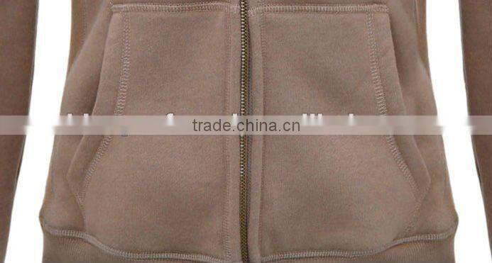 Custom tight slim fit plain fleece thick drawstring zip up hoodie for women