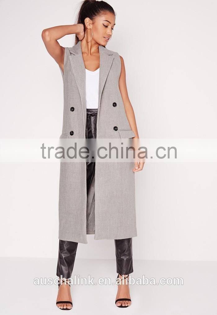 women fashion double breasted sleeveless wool maxi coat