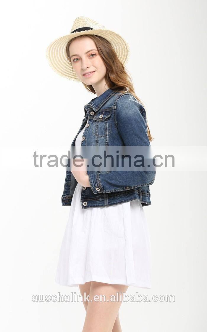 oem service korean style loose fancy short style denim jacket wholesale