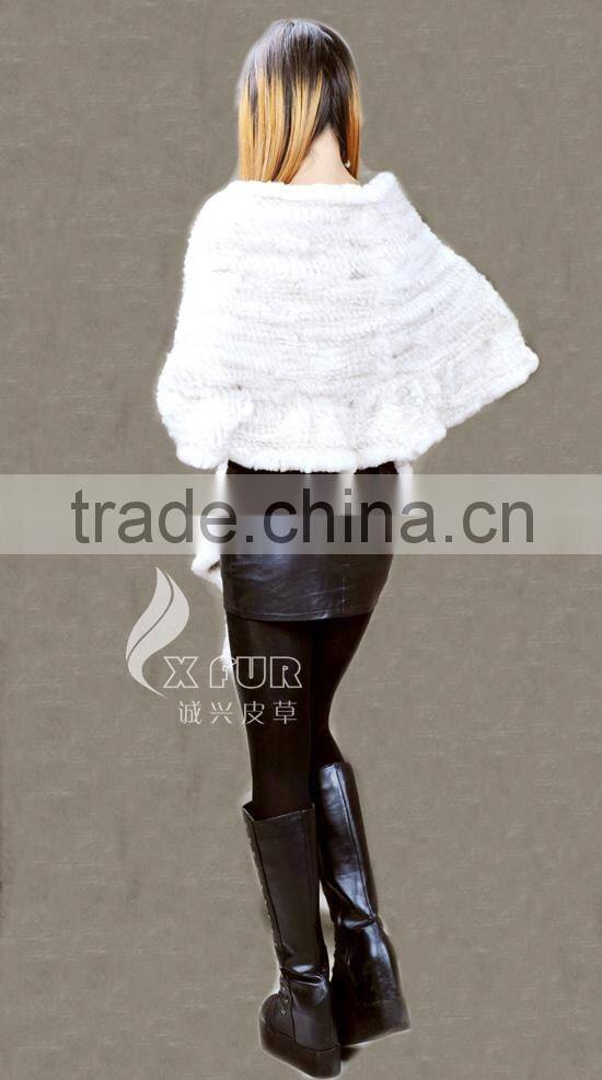 CX-B-28A 2016 Women Elegant White Cape Knitted Fashion Rabbit Fur Shawl