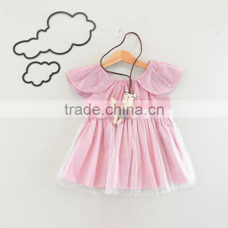 Fairy Dress Light Sky Blue and White Stripes Child Flutter Sleeve Summer Frock Chiffon Skirt