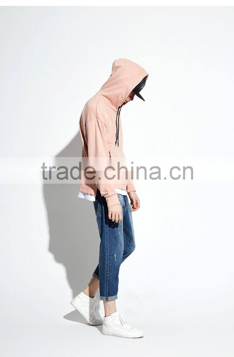 2017 spring Causual long sleeve plain dyed blank 220g 100% cotton custom logo men gym pullover hoodie