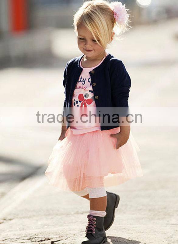 3PCS children Kids Lovely Cute Outfit Set long sleeve Cardigan + T-Shirt + tulle Skirt 20147