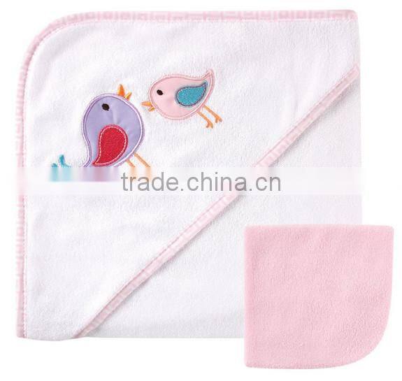 Trade assurance applique cotton terry swaddle baby blanket with embroider-elephant