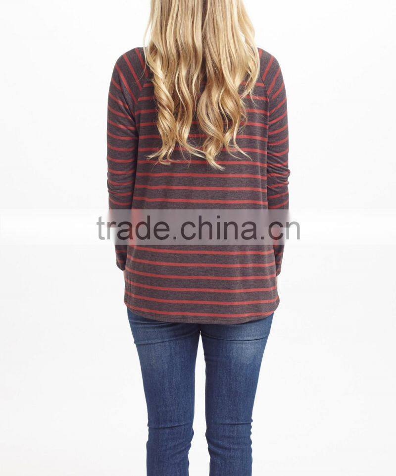 2016 New Maternity Tops With Coral And Charcoal Stripe Maternity Tee Long Sleeve Women Wear WT80817-42