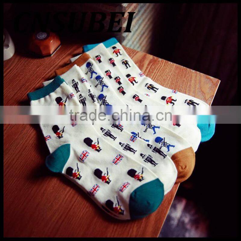 Autumn winter men cartoon cartoon British flag and Britisher pattern popular cotton tube socks