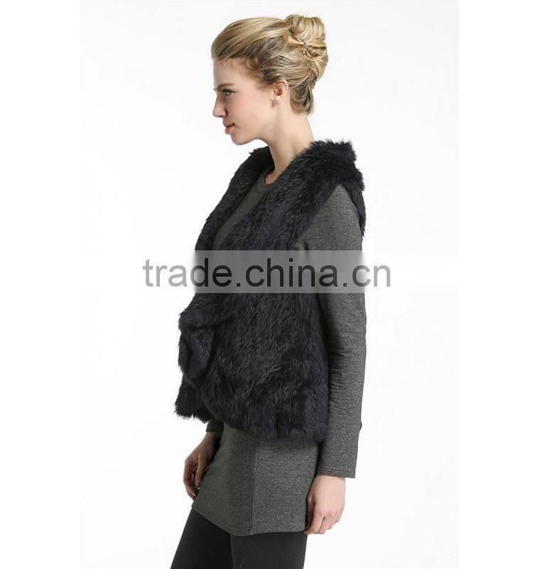 SJ347-01 Women Knitted Rabbit Fur Vest/Gilet/Waistcoat