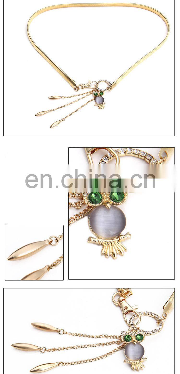 Lady Fashion Rhinestone Gold Waist Chain Owl Metal Fancy Belts Wholesale
