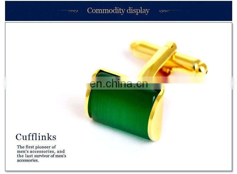 Deluxe Emerald Stone Gold Jewelry Unisex Shirt Cufflinks Brand