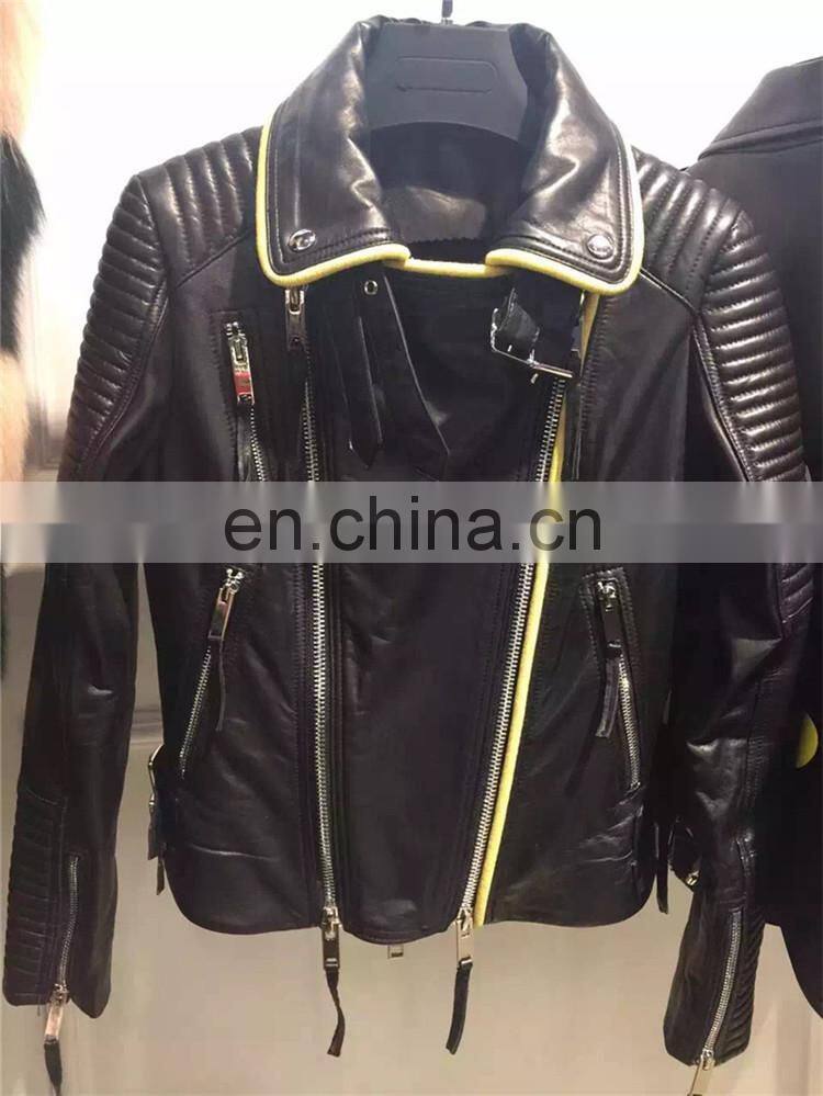 2017 Wholesale Women Real Leather Coat Lady Spring Overcoat