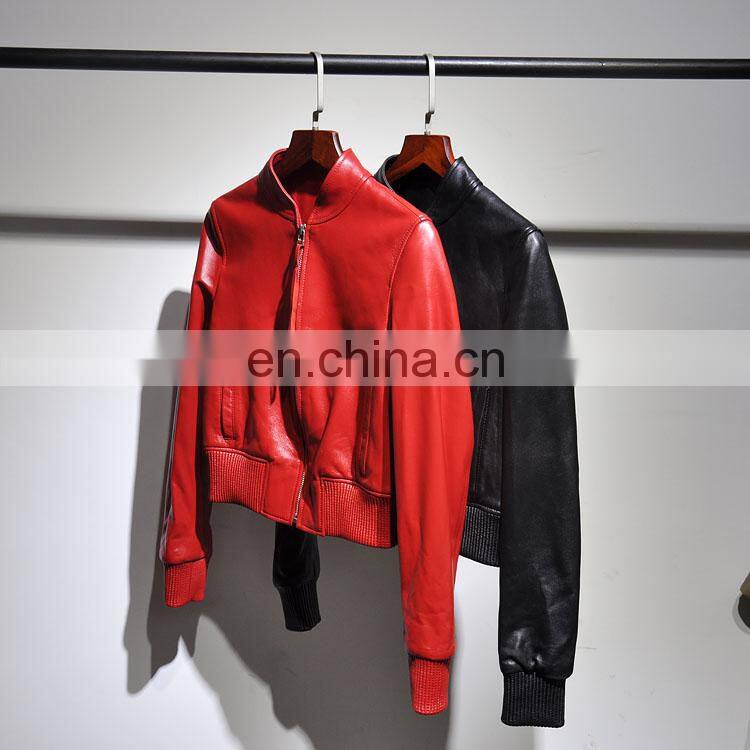 2017 Slim Red Leather Jacket Design Motorcycle Leather Ladies Short Jacket