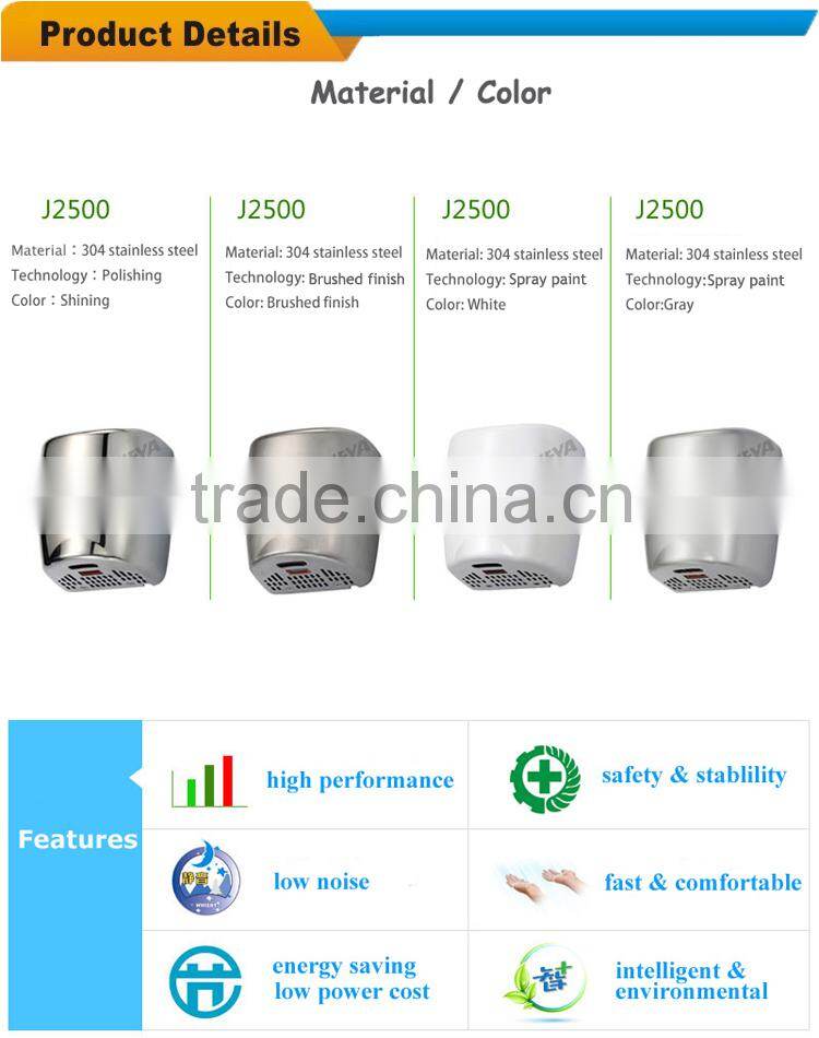 new design stainless steel wall mounted hand dryer for hotels