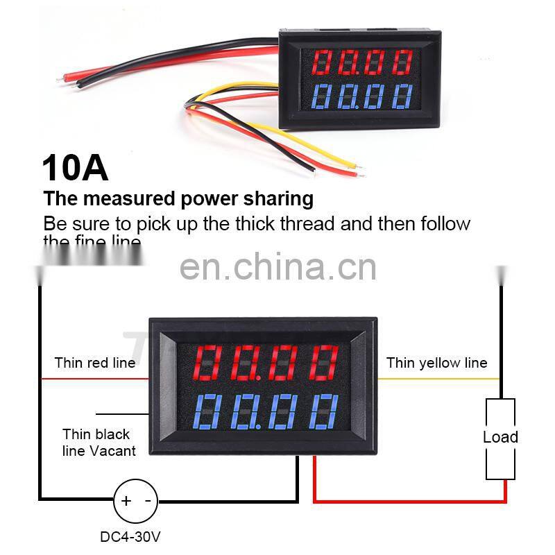 4 Bit Digital Voltmeter Ammeter DC 200V 10A Red Blue LED Dual Display Voltage Amp Panel Meter 12v 24v Car Current Monitor Tester