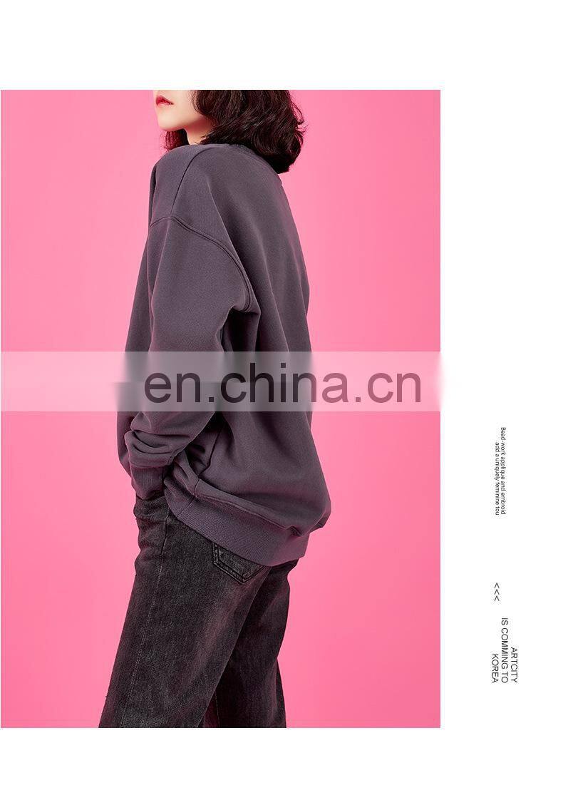 2021 autumn and winter new warm Korean round neck solid color fashion trend loose ladies pullover sweater