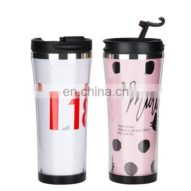 Custom Plastic Paper Insert 450ml Double Wall CoffeeTravel Mug
