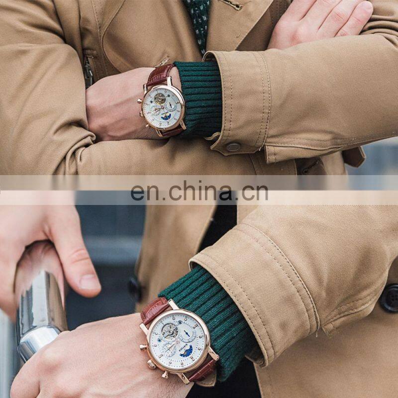 KINYUED J025 Men's Mechanical Watch Leather Belt Automatic Calendar Auto Date Luxury Men Watches