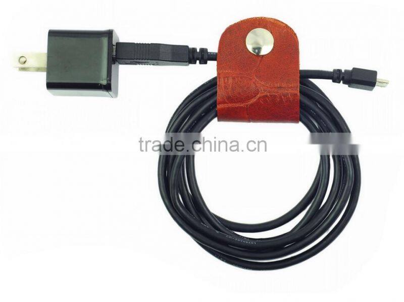 High Quality Gift Genuine Leather CLIPS Cable Tidy Data Cable Storage LEATHER CORD ORANGIZER