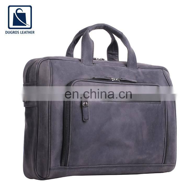 Hot Selling Anthracite Fitting Cotton Lining Material Genuine Leather Laptop Bag Manufacturer